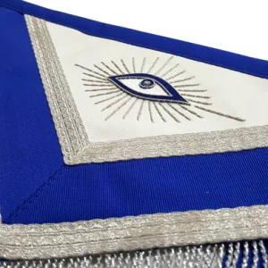 Past Master Blue Lodge Apron - Blue With Tabs & Silver Fringe