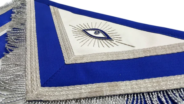 Past Master Blue Lodge Apron - Blue With Tabs & Silver Fringe