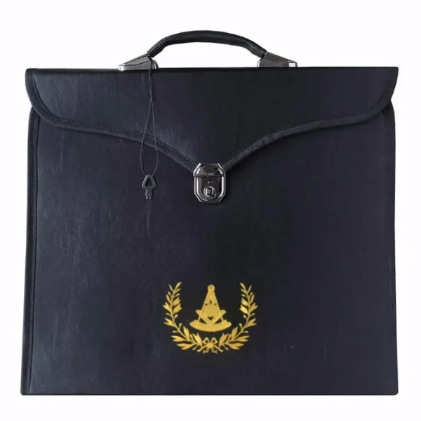 Past Master Blue Lodge Apron Case - Black Leather with Yellow Acacia Leafs MM, WM, Provincial Past Master Blue Lodge Apron Case - Black Leather with Yellow Acacia Leafs MM, WM, Provincial