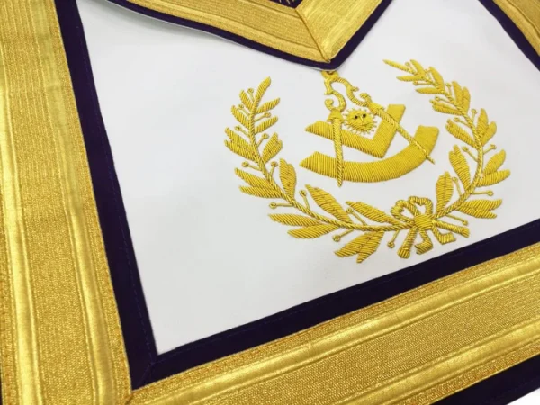 Past Master Blue Lodge Apron - Gold & Purple Hand Embroidery 1 Past Master Blue Lodge Apron - Gold & Purple Hand Embroidery
