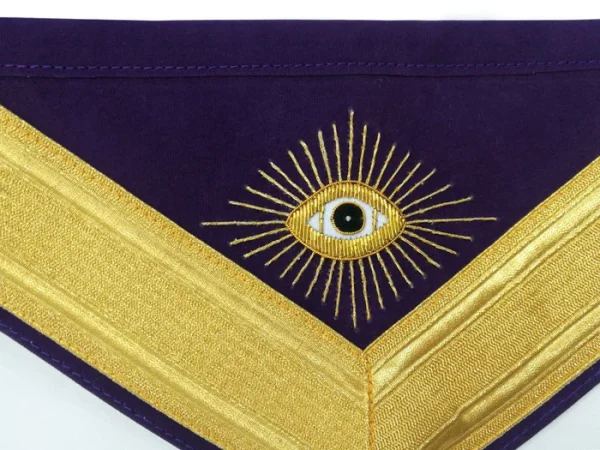 Past Master Blue Lodge Apron - Gold & Purple Hand Embroidery 2 Past Master Blue Lodge Apron - Gold & Purple Hand Embroidery