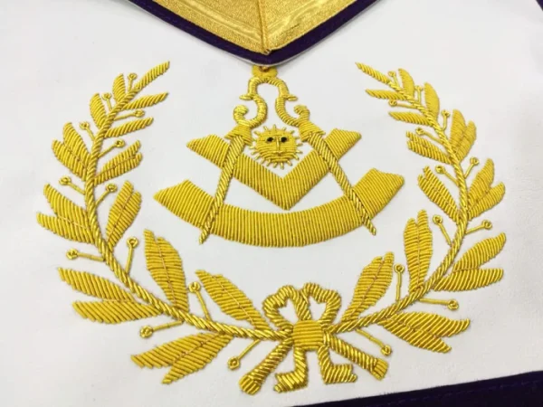 Past Master Blue Lodge Apron - Gold & Purple Hand Embroidery 3 Past Master Blue Lodge Apron - Gold & Purple Hand Embroidery