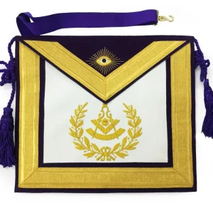Home 102 Past Master Blue Lodge Apron - Gold & Purple Hand Embroidery