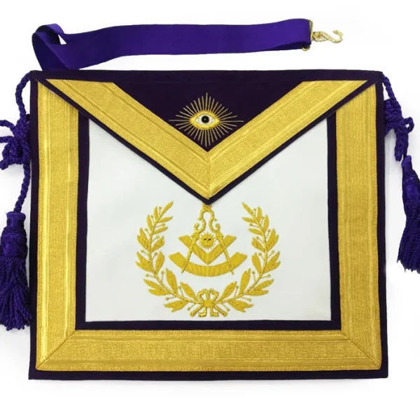 Past Master Blue Lodge Apron - Gold & Purple Hand Embroidery Past Master Blue Lodge Apron - Gold & Purple Hand Embroidery
