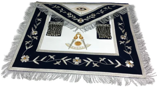 Past Master Blue Lodge Apron - Gold & Silver Bullion Hand Embroidery 1 Past Master Blue Lodge Apron - Gold & Silver Bullion Hand Embroidery