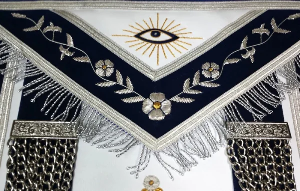 Past Master Blue Lodge Apron - Gold & Silver Bullion Hand Embroidery 2 Past Master Blue Lodge Apron - Gold & Silver Bullion Hand Embroidery