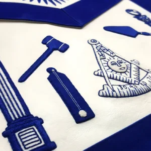 Past Master Blue Lodge Apron - Hand Embroidered with White Silk Threads 7 Past Master Blue Lodge Apron - Hand Embroidered with White Silk Threads