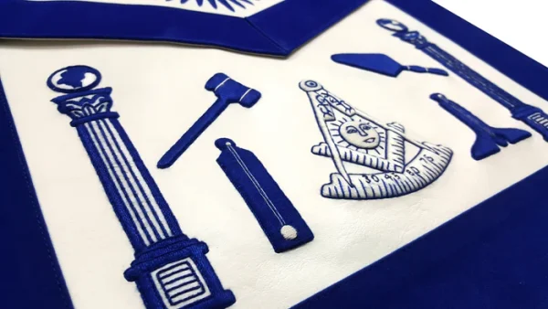 Past Master Blue Lodge Apron - Hand Embroidered with White Silk Threads 2 Past Master Blue Lodge Apron - Hand Embroidered with White Silk Threads
