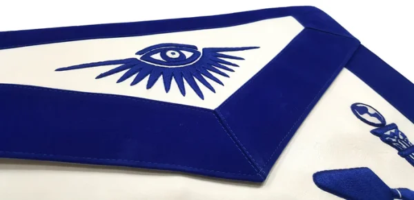 Past Master Blue Lodge Apron - Hand Embroidered with White Silk Threads 3 Past Master Blue Lodge Apron - Hand Embroidered with White Silk Threads