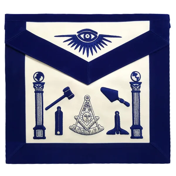 Past Master Blue Lodge Apron - Hand Embroidered with White Silk Threads Past Master Blue Lodge Apron - Hand Embroidered with White Silk Threads