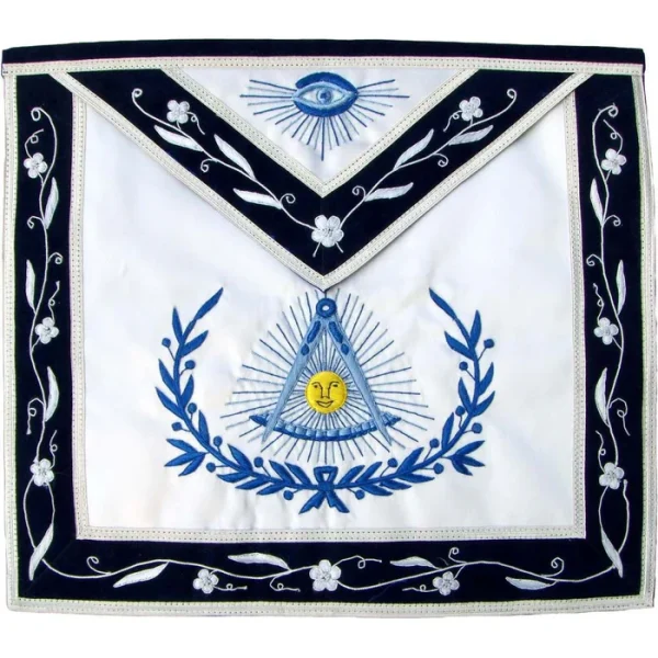 Past Master Blue Lodge Apron - Navy Blue Velvet Ribbon With Silver Braid Past Master Blue Lodge Apron - Navy Blue Velvet Ribbon With Silver Braid