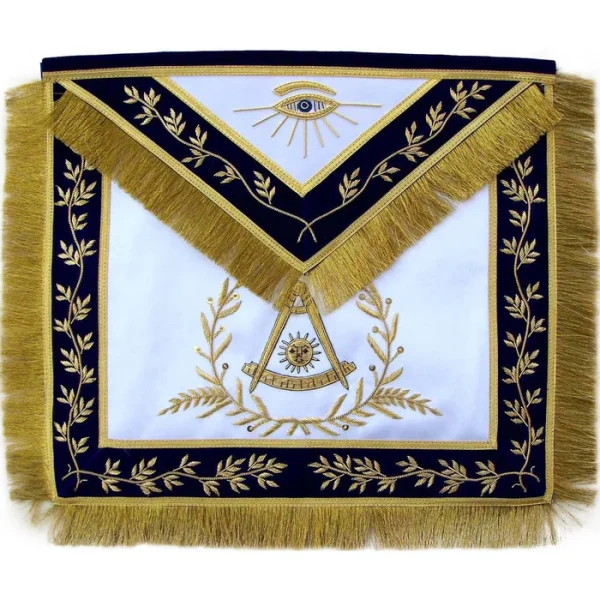 Past Master Blue Lodge Apron - Navy Blue with Gold Hand Embroidery & Fringe Tassels Past Master Blue Lodge Apron - Navy Blue with Gold Hand Embroidery & Fringe Tassels