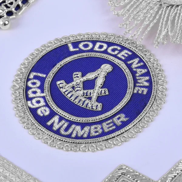 Past Master Blue Lodge Apron - Royal Blue Ribbon with Silver Fringe & Chain Tassels