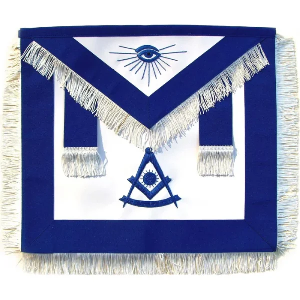 Past Master Blue Lodge Apron - Royal Blue with Blue Hand Embroidery & White Fringe Past Master Blue Lodge Apron - Royal Blue with Blue Hand Embroidery & White Fringe