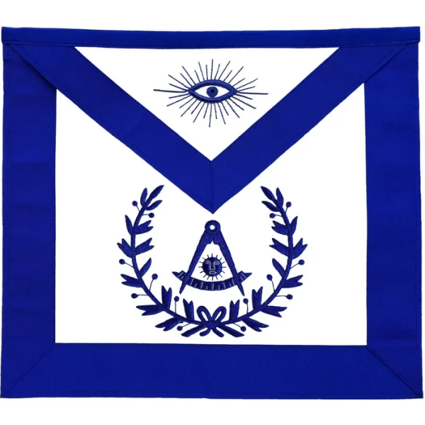 Past Master Blue Lodge Apron - Royal Blue with Wreath Embroidered Past Master Blue Lodge Apron - Royal Blue with Wreath Embroidered