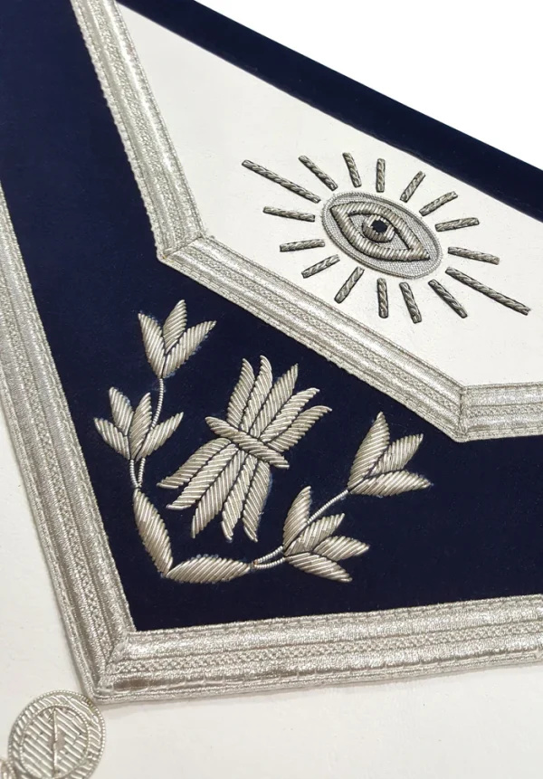 Past Master Blue Lodge Apron - Silver Bullion Hand Embroidered 2 Past Master Blue Lodge Apron - Silver Bullion Hand Embroidered