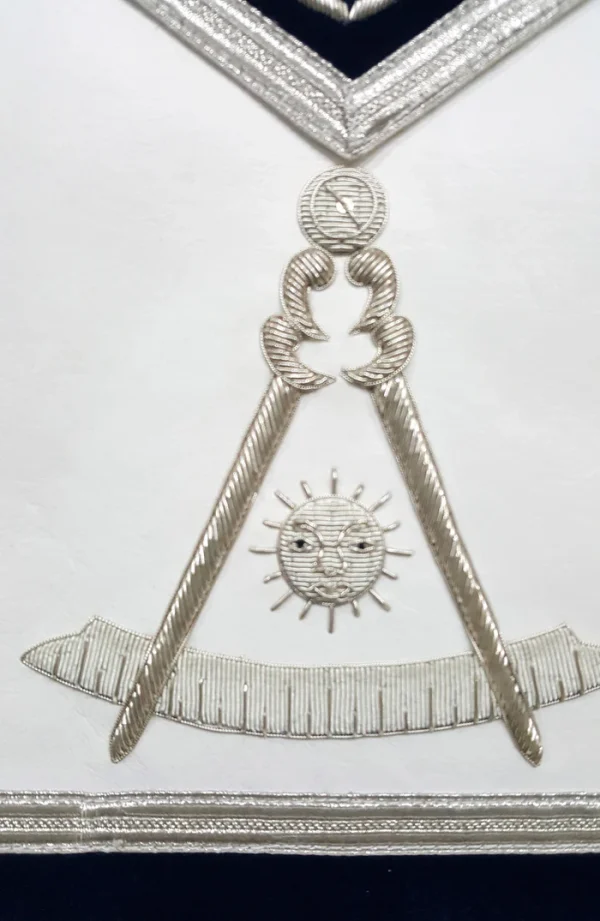 Past Master Blue Lodge Apron - Silver Bullion Hand Embroidered 3 Past Master Blue Lodge Apron - Silver Bullion Hand Embroidered