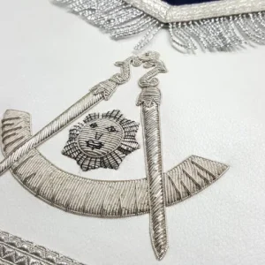 Past Master Blue Lodge Apron - Silver Bullion Hand Embroidery with Fringe 7 Past Master Blue Lodge Apron - Silver Bullion Hand Embroidery with Fringe