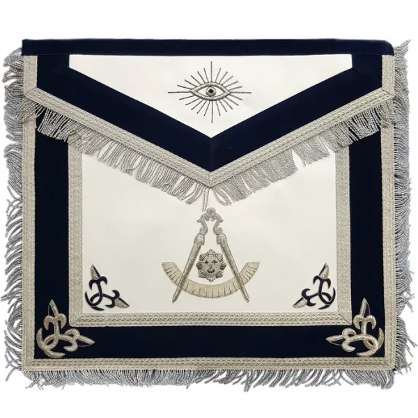 Past Master Blue Lodge Apron - Silver Bullion Hand Embroidery with Fringe Past Master Blue Lodge Apron - Silver Bullion Hand Embroidery with Fringe