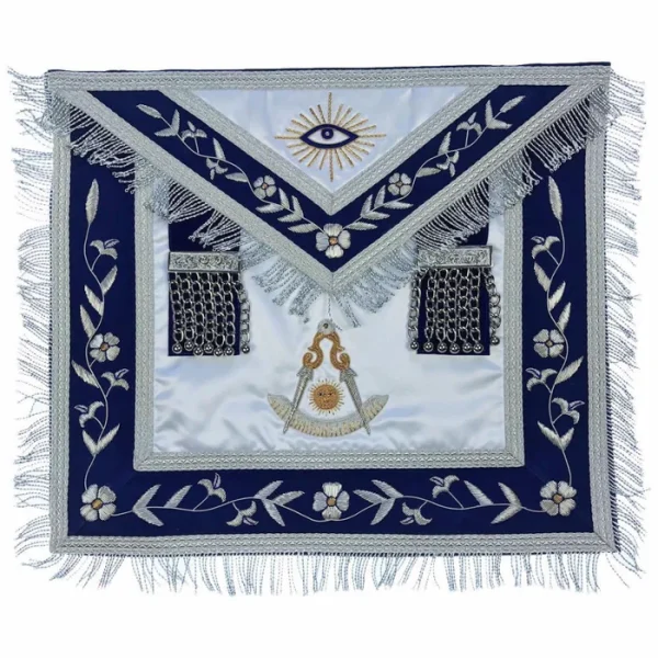 Past Master Blue Lodge Apron - White & Blue Silk with Bullion Embroidery Past Master Blue Lodge Apron - White & Blue Silk with Bullion Embroidery