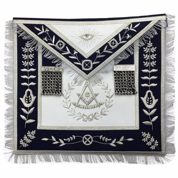 Past Master Blue Lodge Apron - White & Navy Blue Velvet Past Master Blue Lodge Apron - White & Navy Blue Velvet