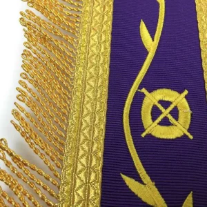 Past Master Blue Lodge Apron - White & Purple with Gold Machine Embroidery