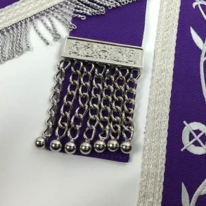 Past Master Blue Lodge Apron - White & Purple with Silver Machine Embroidery 8 Past Master Blue Lodge Apron - White & Purple with Silver Machine Embroidery