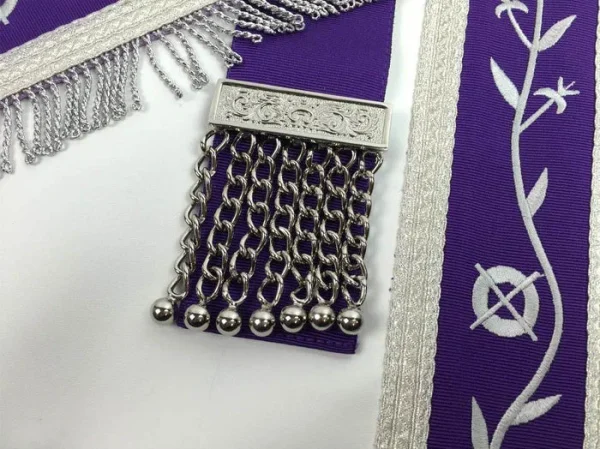 Past Master Blue Lodge Apron - White & Purple with Silver Machine Embroidery 2 Past Master Blue Lodge Apron - White & Purple with Silver Machine Embroidery