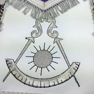 Past Master Blue Lodge Apron - White & Purple with Silver Machine Embroidery 9 Past Master Blue Lodge Apron - White & Purple with Silver Machine Embroidery