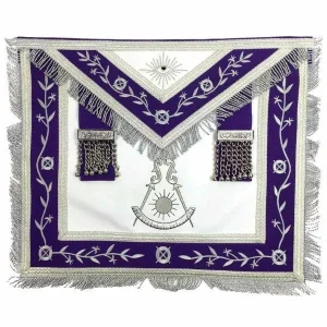 Home 77 Past Master Blue Lodge Apron - White & Purple with Silver Machine Embroidery