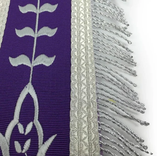 Past Master Blue Lodge Apron - White & Purple with Silver Machine Embroidery 4 Past Master Blue Lodge Apron - White & Purple with Silver Machine Embroidery