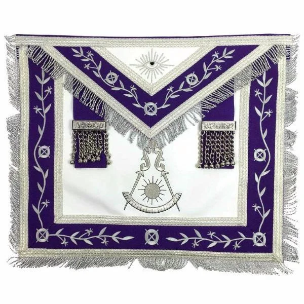 Past Master Blue Lodge Apron - White & Purple with Silver Machine Embroidery Past Master Blue Lodge Apron - White & Purple with Silver Machine Embroidery