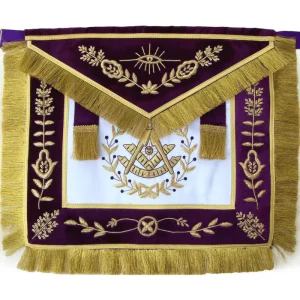 Home 104 Past Master Blue Lodge Apron - White Satin & Purple with Gold Fringe Tassels