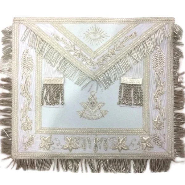Past Master Blue Lodge Apron - White with Silver Vinework Past Master Blue Lodge Apron - White with Silver Vinework