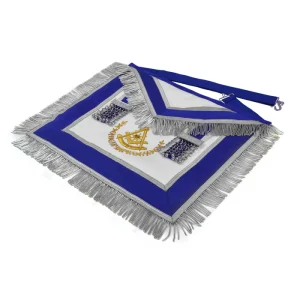 Home 70 Past Master Blue Lodge California Regulation Apron - Gold Bullion with Silver Braid Fringe And Tassels