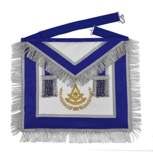 Home 69 Past Master Blue Lodge California Regulation Apron - Gold Bullion with Silver Braid Fringe And Tassels