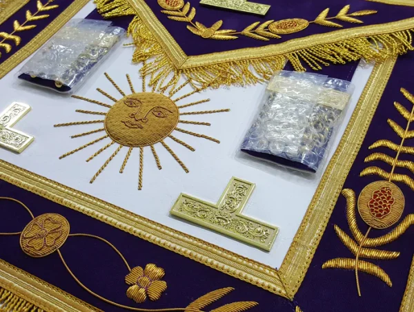 Past Master Blue Lodge Aprons - California Regulation Apron & Sun Apron Bullion Hand Embroidered Vinework