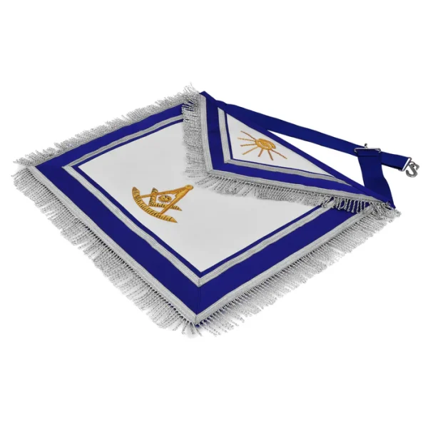 Past Master Blue Lodge California Regulation Apron - Hand Embroidery Gold Bullion with Silver Braid Fringe 1 Past Master Blue Lodge California Regulation Apron - Hand Embroidery Gold Bullion with Silver Braid Fringe