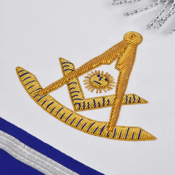 Past Master Blue Lodge California Regulation Apron - Hand Embroidery Gold Bullion with Silver Braid Fringe 2 Past Master Blue Lodge California Regulation Apron - Hand Embroidery Gold Bullion with Silver Braid Fringe