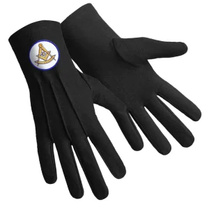 Past Master Blue Lodge California Regulation Gloves - Black Cotton with Gold Emblem Patch