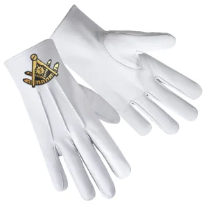 Home 82 Past Master Blue Lodge California Regulation Gloves - Leather with Gold Emblem Front and Back