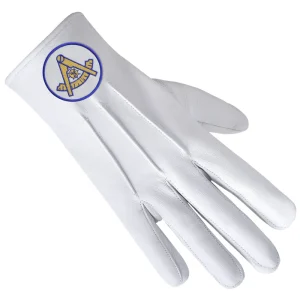 Past Master Blue Lodge California Regulation Gloves - Leather with Gold Emblem and Blue Borders 7 Past Master Blue Lodge California Regulation Gloves - Leather with Gold Emblem and Blue Borders Front