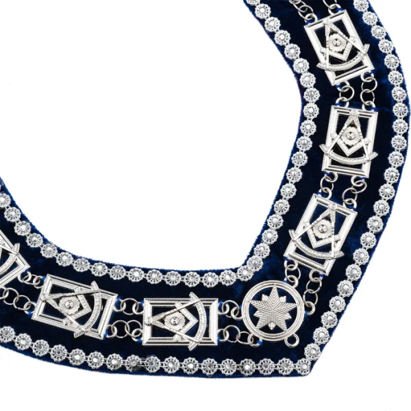 Past Master Blue Lodge Chain Collar - Blue Backing with Silver Rhinestones 1 Past Master Blue Lodge Chain Collar - Blue Backing with Silver Rhinestones