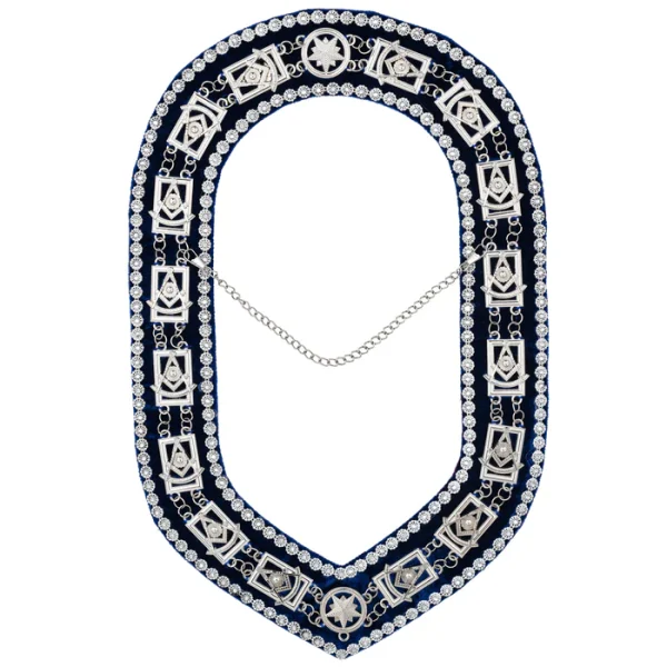 Past Master Blue Lodge Chain Collar - Blue Backing with Silver Rhinestones Past Master Blue Lodge Chain Collar - Blue Backing with Silver Rhinestones