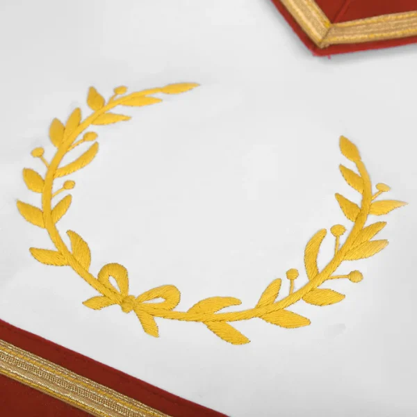 Royal Arch Chapter Apron - Red Velvet with Gold Embroidered Emblem & Braid
