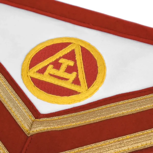 Royal Arch Chapter Apron - Red Velvet with Gold Embroidered Emblem & Braid