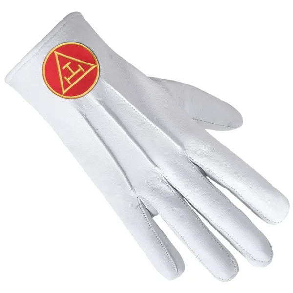Royal Arch Chapter Gloves - Leather with Gold & Red Patch 2 Royal Arch Chapter Gloves - Leather with Gold & Red Patch Front