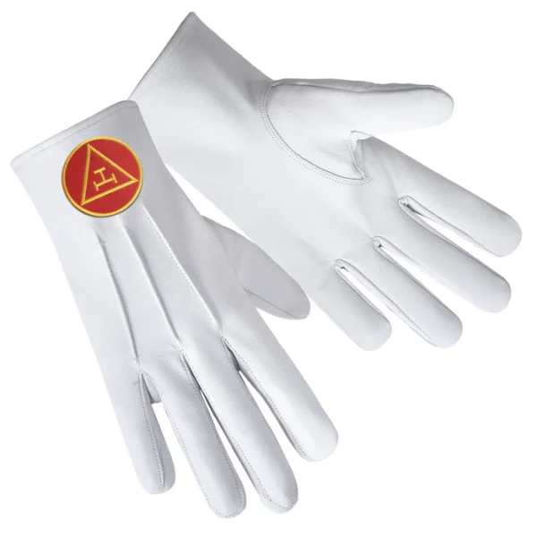 Royal Arch Chapter Gloves - Leather with Red Triple Tau Emblem Front and Back