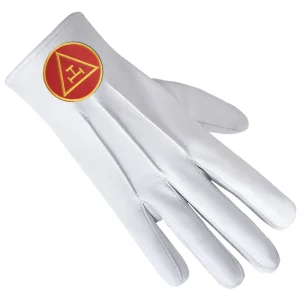 Royal Arch Chapter Gloves - Leather with Red Triple Tau Emblem Front