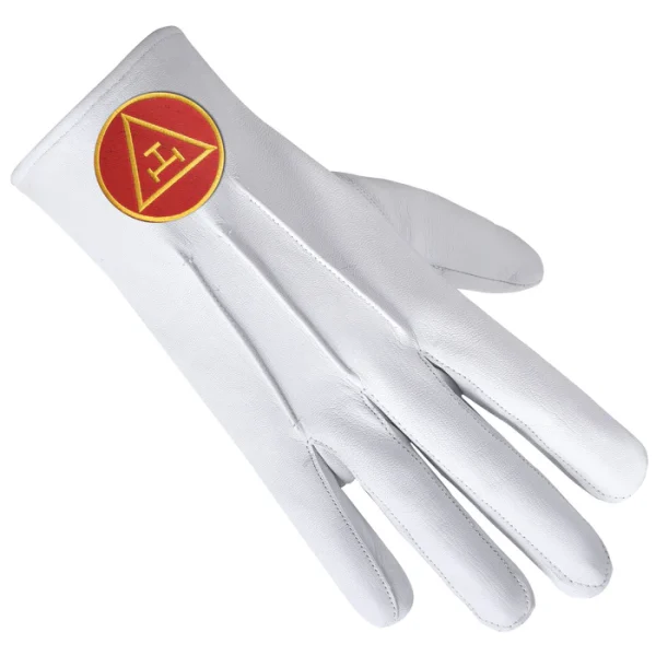 Royal Arch Chapter Gloves - Leather with Red Triple Tau Emblem Front